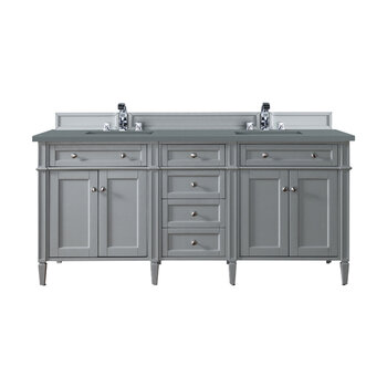 James Martin Furniture Brittany 72''  Double Vanity in Urban Gray with 3cm (1-3/8'' ) Thick Cala Blue Quartz Top and Rectangle Undermount Sinks