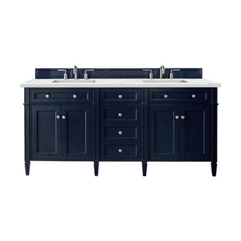 James Martin Furniture Brittany 72''  Double Vanity in Victory Blue with 3cm (1-3/8'' ) Thick Ethereal Noctis Quartz Top and Rectangle Undermount Sinks