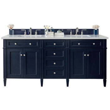 James Martin Furniture Brittany 72'' Victory Blue Double Vanity w/ 3cm (1-3/8'') Thick White Zeus Quartz Top