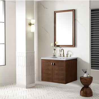 James Martin Furniture Amberly 30'' Single Vanity in Mid-Century Walnut with 3cm (1-3/8'') Thick Arctic Fall Top and Rectangle Undermount Sink