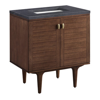 James Martin Furniture Amberly 30'' Single Vanity in Mid-Century Walnut with 3cm (1-3/8'') Thick Charcoal Soapstone Top and Rectangle Undermount Sink