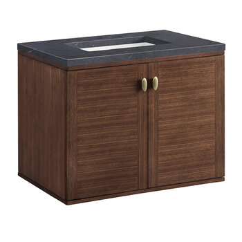 James Martin Furniture Amberly 30'' Single Vanity in Mid-Century Walnut with 3cm (1-3/8'') Thick Charcoal Soapstone Top and Rectangle Undermount Sink