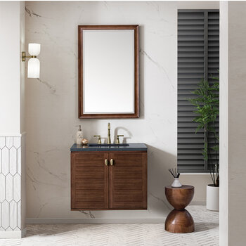 James Martin Furniture Amberly 30'' Single Vanity in Mid-Century Walnut with 3cm (1-3/8'') Thick Charcoal Soapstone Top and Rectangle Undermount Sink