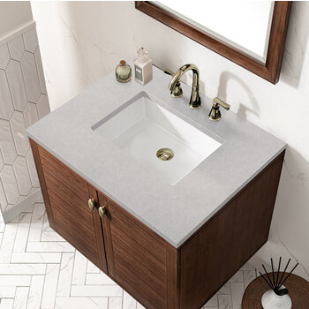 James Martin Furniture Amberly 30'' Single Vanity in Mid-Century Walnut with 3cm (1-3/8'') Thick Eternal Serena Top and Rectangle Undermount Sink
