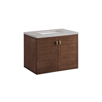 James Martin Furniture Amberly 30'' Single Vanity in Mid-Century Walnut with 3cm (1-3/8'') Thick Eternal Serena Top and Rectangle Undermount Sink