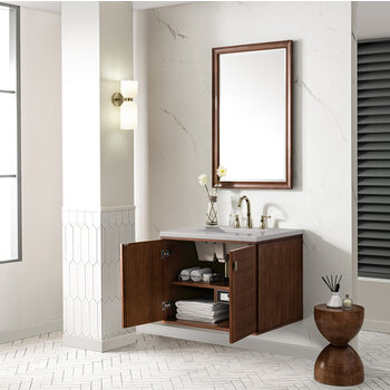 James Martin Furniture Amberly 30'' Single Vanity in Mid-Century Walnut with 3cm (1-3/8'') Thick Eternal Serena Top and Rectangle Undermount Sink