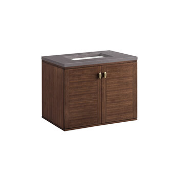 James Martin Furniture Amberly 30'' Single Vanity in Mid-Century Walnut with 3cm (1-3/8'') Thick Grey Expo Top and Rectangle Undermount Sink