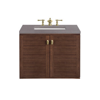 James Martin Furniture Amberly 30'' Single Vanity in Mid-Century Walnut with 3cm (1-3/8'') Thick Grey Expo Top and Rectangle Undermount Sink
