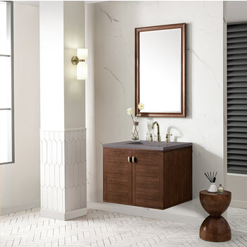 James Martin Furniture Amberly 30'' Single Vanity in Mid-Century Walnut with 3cm (1-3/8'') Thick Grey Expo Top and Rectangle Undermount Sink