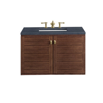 James Martin Furniture Amberly 36'' Single Vanity in Mid-Century Walnut with 3cm (1-3/8'') Thick Charcoal Soapstone Top and Rectangle Undermount Sink