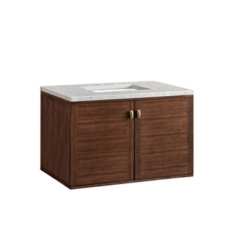 James Martin Furniture Amberly 36'' Single Vanity in Mid-Century Walnut with 3cm (1-3/8'') Thick Eternal Jasmine Pearl Top and Rectangle Undermount Sink