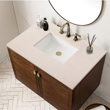 James Martin Furniture Amberly 36'' Single Vanity in Mid-Century Walnut with 3cm (1-3/8'') Thick Eternal Marfil Top and Rectangle Undermount Sink