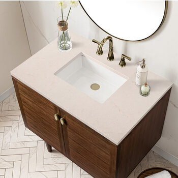 James Martin Furniture Amberly 36'' Single Vanity in Mid-Century Walnut with 3cm (1-3/8'') Thick Eternal Marfil Top and Rectangle Undermount Sink