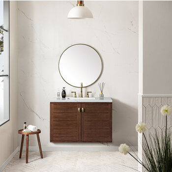 James Martin Furniture Amberly 36'' Single Vanity in Mid-Century Walnut with 3cm (1-3/8'') Thick Ethereal Noctis Top and Rectangle Undermount Sink