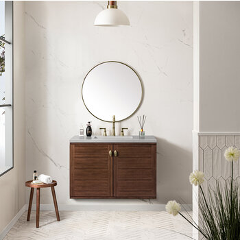 James Martin Furniture Amberly 36'' Single Vanity in Mid-Century Walnut with 3cm (1-3/8'') Thick Eternal Serena Top and Rectangle Undermount Sink