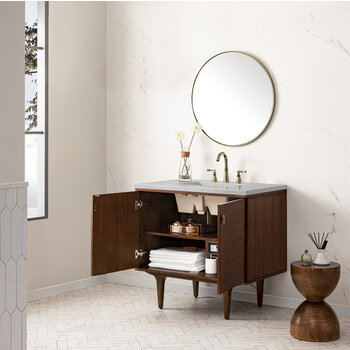 James Martin Furniture Amberly 36'' Single Vanity in Mid-Century Walnut with 3cm (1-3/8'') Thick Eternal Serena Top and Rectangle Undermount Sink