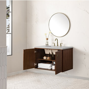 James Martin Furniture Amberly 36'' Single Vanity in Mid-Century Walnut with 3cm (1-3/8'') Thick Eternal Serena Top and Rectangle Undermount Sink