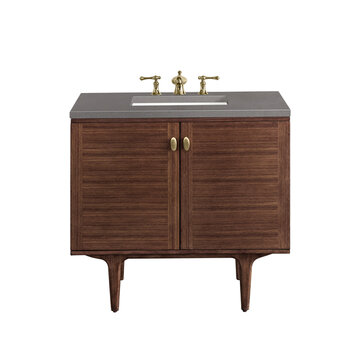 James Martin Furniture Amberly 36'' Single Vanity in Mid-Century Walnut with 3cm (1-3/8'') Thick Grey Expo Top and Rectangle Undermount Sink
