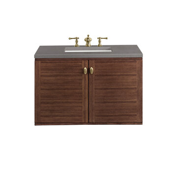 James Martin Furniture Amberly 36'' Single Vanity in Mid-Century Walnut with 3cm (1-3/8'') Thick Grey Expo Top and Rectangle Undermount Sink