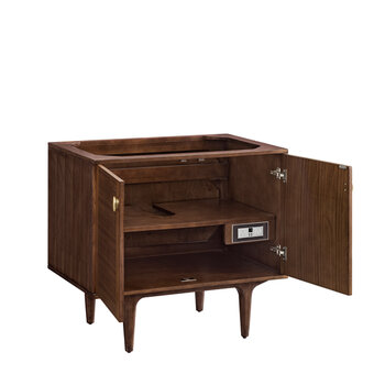 James Martin Furniture Amberly 36'' Single Vanity in Mid-Century Walnut, Base Cabinet Only
