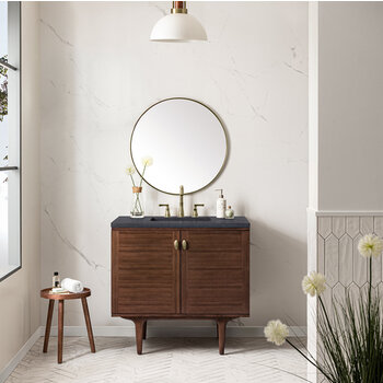 James Martin Furniture Amberly 36'' Single Vanity in Mid-Century Walnut, Base Cabinet Only