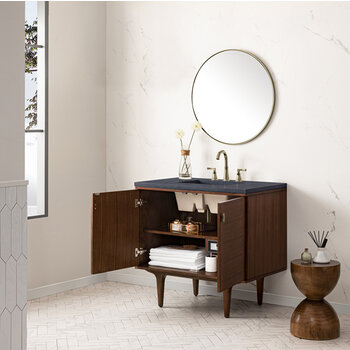 James Martin Furniture Amberly 36'' Single Vanity in Mid-Century Walnut, Base Cabinet Only