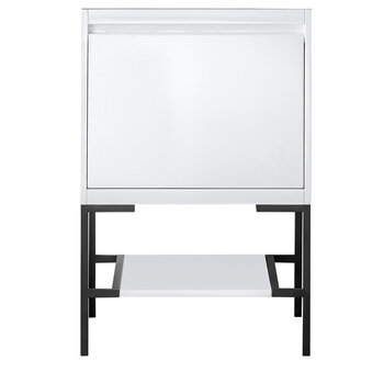 James Martin Furniture Milan 23-5/8'' W Single Vanity Cabinet in Glossy White and Matte Black Metal Base Only (No Top)