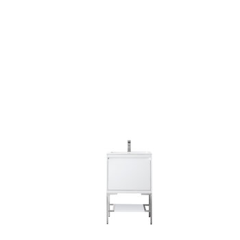 James Martin Furniture Milan 23-5/8'' W Single Vanity Cabinet, Glossy White, Brushed Nickel with Glossy White Composite Top, 23-5/8''  W x 18-1/8''  D x 36''  H