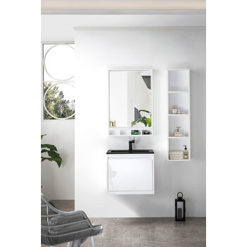 James Martin Furniture Milan 23-5/8'' W Single Vanity Cabinet, Glossy White with Charcoal Black Composite Top, 23-5/8''  W x 18-1/8''  D x 20-5/8''  H