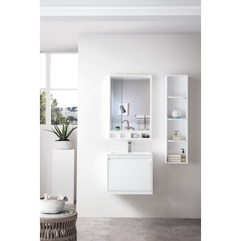 James Martin Furniture Milan 23-5/8'' W Single Vanity Cabinet, Glossy White with Glossy White Composite Top, 23-5/8''  W x 18-1/8''  D x 20-5/8''  H
