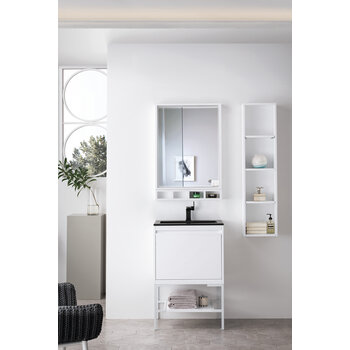 James Martin Furniture Milan 23-5/8'' W Single Vanity Cabinet, Glossy White, Glossy White with Charcoal Black Composite Top, 23-5/8''  W x 18-1/8''  D x 36''  H