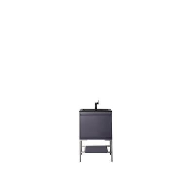 James Martin Furniture Milan 23-5/8'' W Single Vanity Cabinet, Modern Grey Glossy, Brushed Nickel with Charcoal Black Composite Top, 23-5/8''  W x 18-1/8''  D x 36''  H