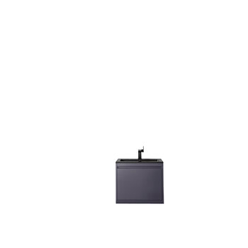 James Martin Furniture Milan 23-5/8'' W Single Vanity Cabinet, Modern Grey Glossy with Charcoal Black Composite Top, 23-5/8''  W x 18-1/8''  D x 20-5/8''  H
