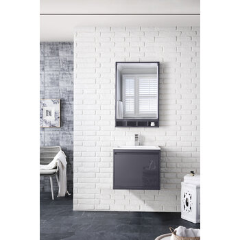 James Martin Furniture Milan 23-5/8'' W Single Vanity Cabinet, Modern Grey Glossy with Glossy White Composite Top, 23-5/8''  W x 18-1/8''  D x 20-5/8''  H