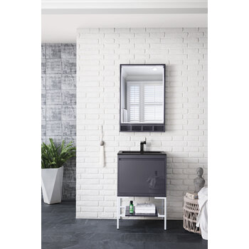James Martin Furniture Milan 23-5/8'' W Single Vanity Cabinet, Modern Grey Glossy, Glossy White with Charcoal Black Composite Top, 23-5/8''  W x 18-1/8''  D x 36''  H