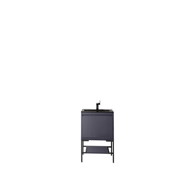 James Martin Furniture Milan 23-5/8'' W Single Vanity Cabinet, Modern Grey Glossy, Matte Black with Charcoal Black Composite Top, 23-5/8''  W x 18-1/8''  D x 36''  H