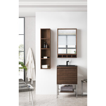 James Martin Furniture Milan 23-5/8'' W Single Vanity Cabinet, Mid Century Walnut, Brushed Nickel with Charcoal Black Composite Top, 23-5/8''  W x 18-1/8''  D x 36''  H