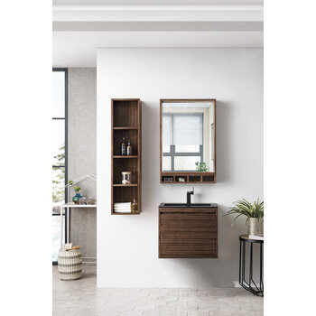 James Martin Furniture Milan 23-5/8'' W Single Vanity Cabinet, Mid Century Walnut with Charcoal Black Composite Top, 23-5/8''  W x 18-1/8''  D x 20-5/8''  H