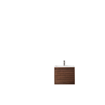 James Martin Furniture Milan 23-5/8'' W Single Vanity Cabinet, Mid Century Walnut with Glossy White Composite Top, 23-5/8''  W x 18-1/8''  D x 20-5/8''  H