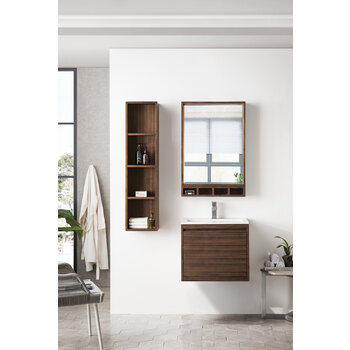 James Martin Furniture Milan 23-5/8'' W Single Vanity Cabinet, Mid Century Walnut with Glossy White Composite Top, 23-5/8''  W x 18-1/8''  D x 20-5/8''  H