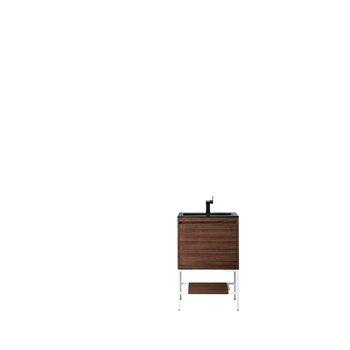 James Martin Furniture Milan 23-5/8'' W Single Vanity Cabinet, Mid Century Walnut, Glossy White with Charcoal Black Composite Top, 23-5/8''  W x 18-1/8''  D x 36''  H
