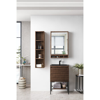 James Martin Furniture Milan 23-5/8'' W Single Vanity Cabinet, Mid Century Walnut, Matte Black with Charcoal Black Composite Top, 23-5/8''  W x 18-1/8''  D x 36''  H