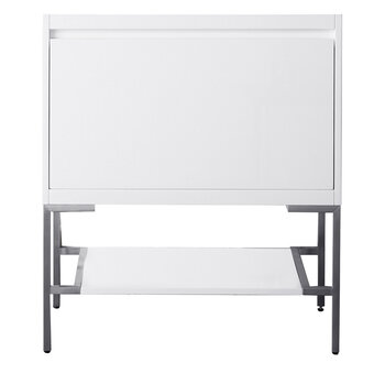 James Martin Furniture Milan 31-1/2'' W Single Vanity Cabinet in Glossy White and Brushed Nickel Metal Base Only (No Top)