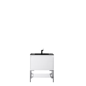 James Martin Furniture Milan 31-1/2'' W Single Vanity Cabinet, Glossy White, Brushed Nickel with Charcoal Black Composite Top, 31-1/2''  W x 18-1/8''  D x 36''  H