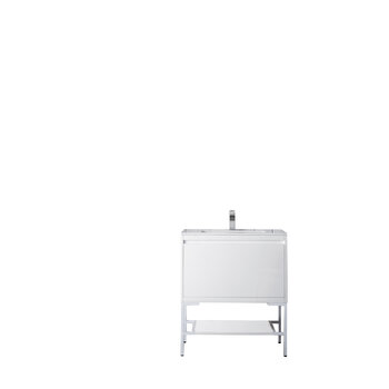 James Martin Furniture Milan 31-1/2'' W Single Vanity Cabinet, Glossy White, Glossy White with Glossy White Composite Top, 31-1/2''  W x 18-1/8''  D x 36''  H