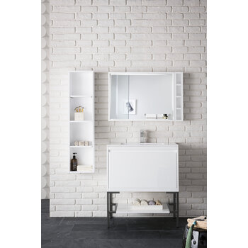 James Martin Furniture Milan 31-1/2'' W Single Vanity Cabinet, Glossy White, Matte Black with Glossy White Composite Top, 31-1/2''  W x 18-1/8''  D x 36''  H