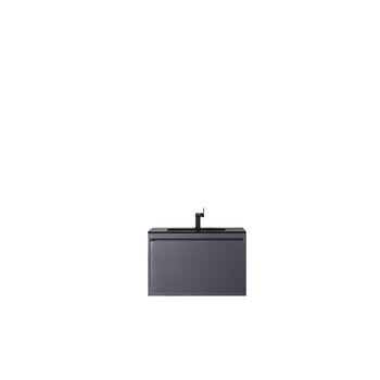 James Martin Furniture Milan 31-1/2'' W Single Vanity Cabinet, Modern Grey Glossy with Charcoal Black Composite Top, 31-1/2''  W x 18-1/8''  D x 20-5/8''  H