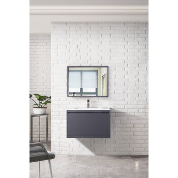 James Martin Furniture Milan 31-1/2'' W Single Vanity Cabinet, Modern Grey Glossy with Glossy White Composite Top, 31-1/2''  W x 18-1/8''  D x 20-5/8''  H