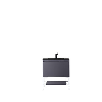 James Martin Furniture Milan 31-1/2'' W Single Vanity Cabinet, Modern Grey Glossy, Glossy White with Charcoal Black Composite Top, 31-1/2''  W x 18-1/8''  D x 36''  H