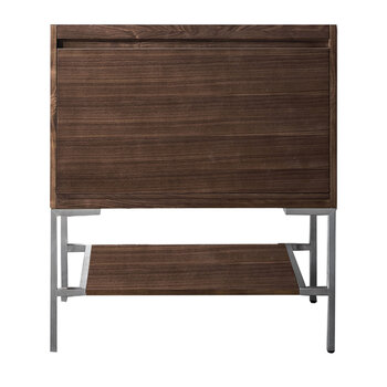 James Martin Furniture Milan 31-1/2'' W Single Vanity Cabinet in Mid Century Walnut and Brushed Nickel Metal Base Only (No Top)